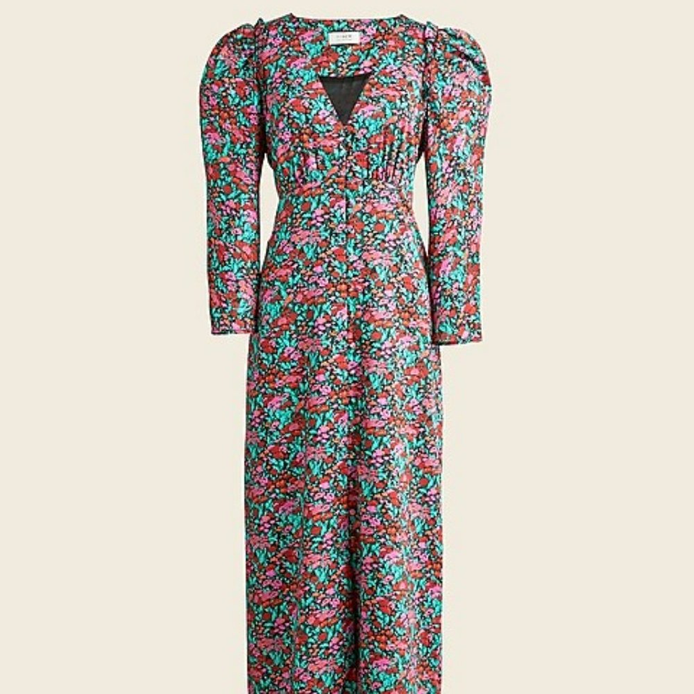 J.Crew Drapey puff-sleeve dress floral Size 24